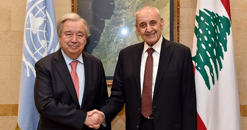 بري: لالتزام إسرائيل بالإنسحاب من الأراضي اللبنانية ووقف خروقاتها غوتيريش: وجود إسرائيل في الجنوب يجب أن ينتهي بالوقت المحدد إنفاذاً لإتفاق وقف النار